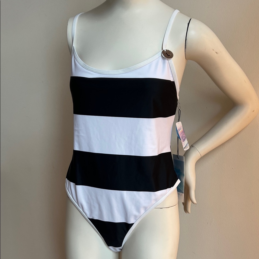 Forever 21 Black and White Striped Women's Swim One Piece